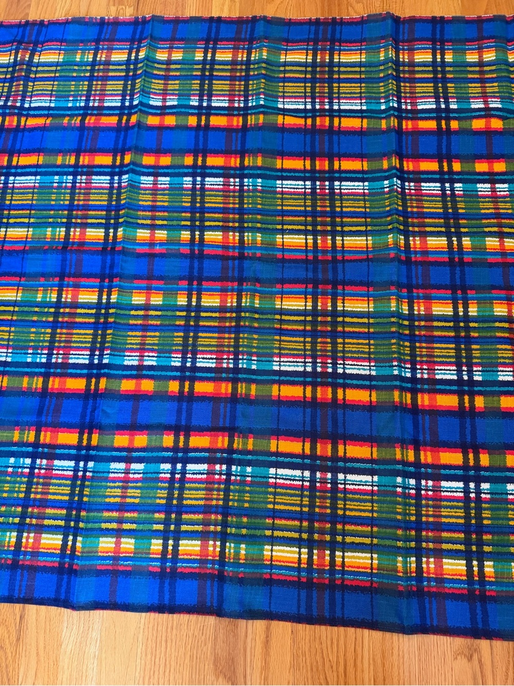 Vintage retro 1970s bright colored plaid tablecloth picnic cloth 74”x44” Mod - Picture 4 of 11